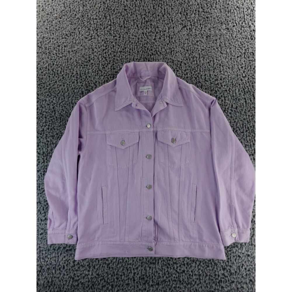 LOFT‎ Light Wash Purple Denim Jacket Size M Button Front Collared Casual